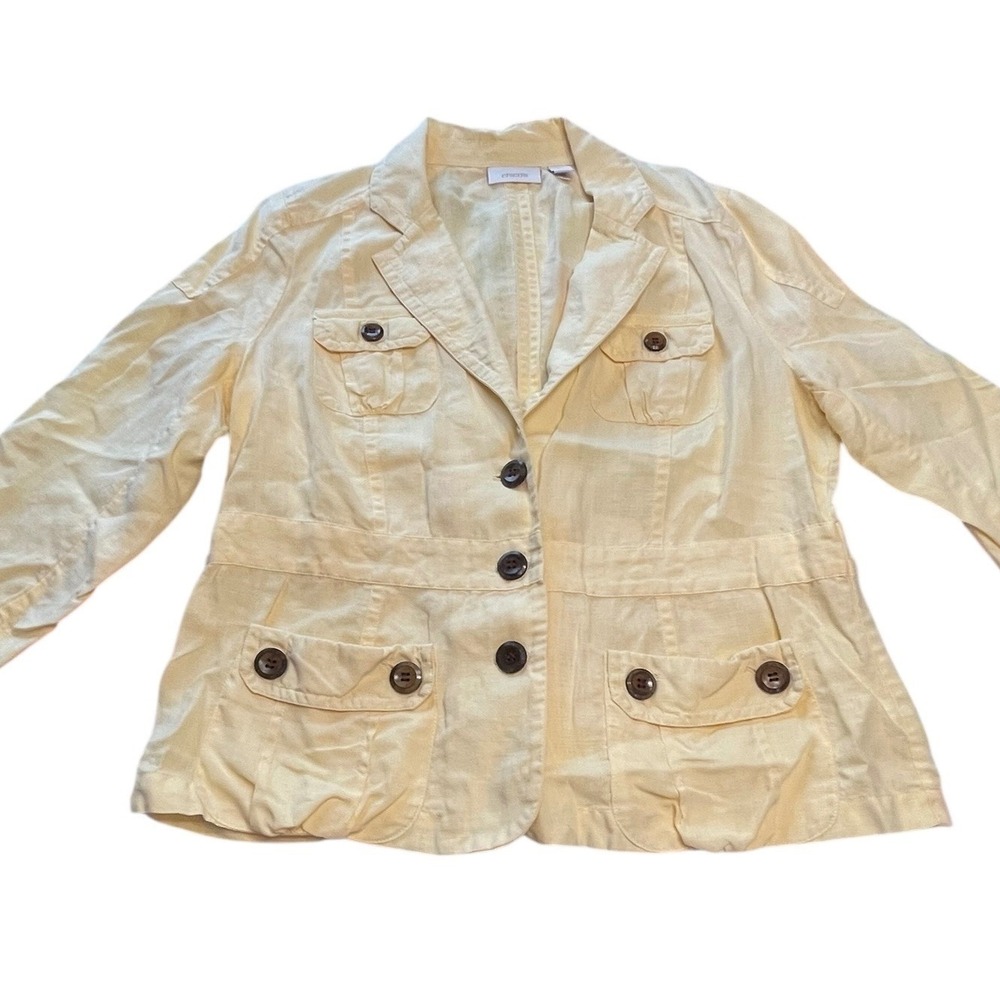 Chico's Easy Expedition EmmyLou Linen Safari Utility Jacket Women's Large Yellow